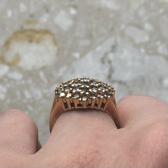 1.50 Carat Cognac Diamond Yellow Gold Cluster Cocktail Vintage Modern Ring - Picture 9 of 11